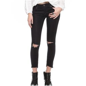 Free People Destroyed Ankle Raw Hem Skinny Jean-Black-Size 32x25 Distressed Pant